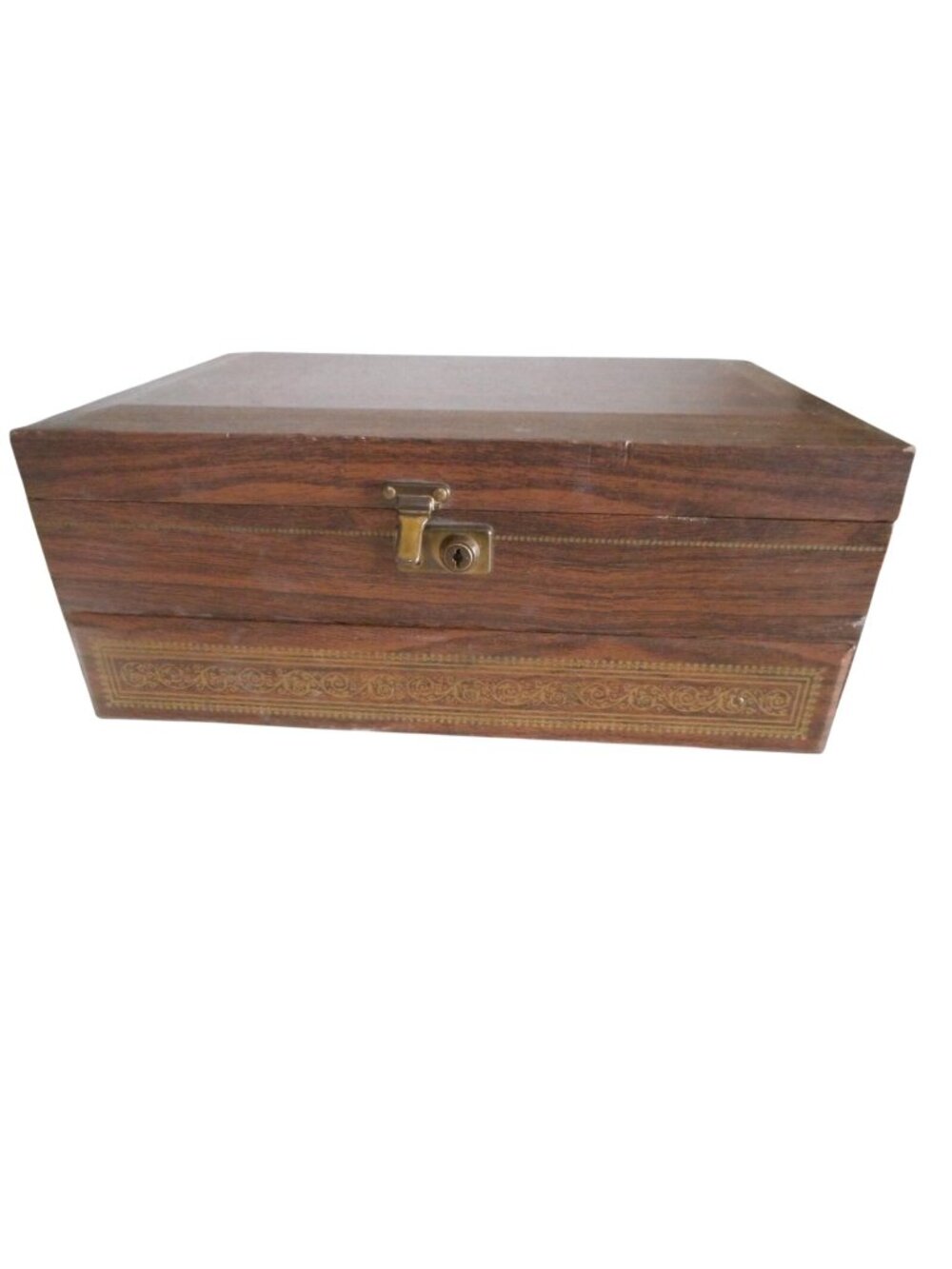 Vtg Mid Century Mele 3 tier auto open jewelry box gold velvet interior no key